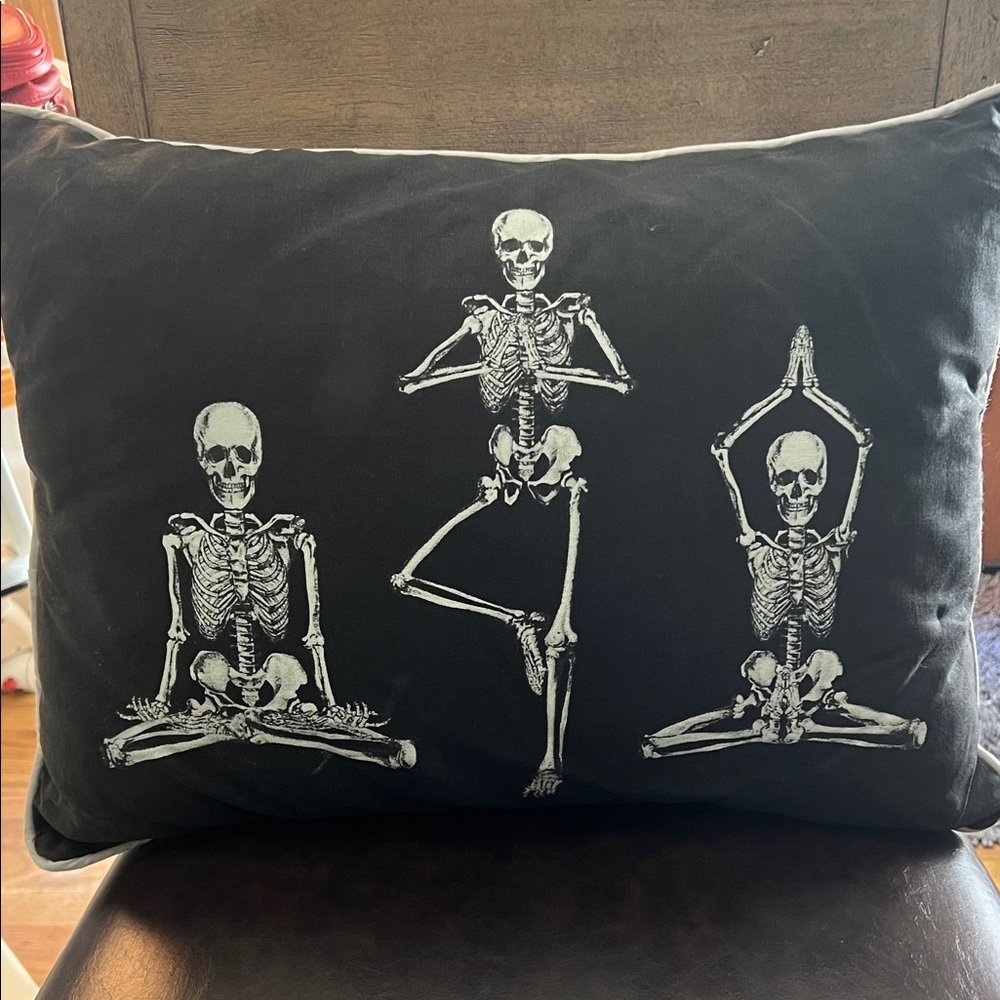 Black Pillow with Skeleton Yoga Design